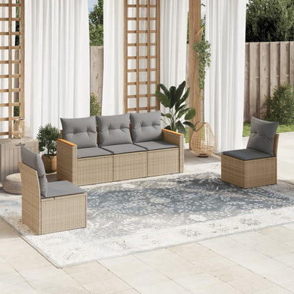 Soffgrupp för trädgården med dynor 5 delar beige konstrotting