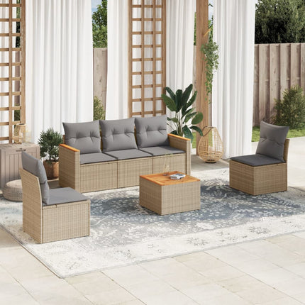 Soffgrupp för trädgården med dynor 6 delar beige konstrotting