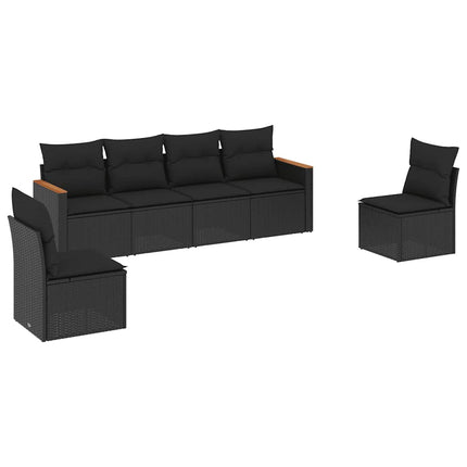 Loungegrupp med dynor 6 delar svart konstrotting