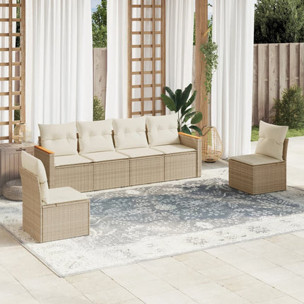 Soffgrupp för trädgården med dynor 6 delar beige konstrotting
