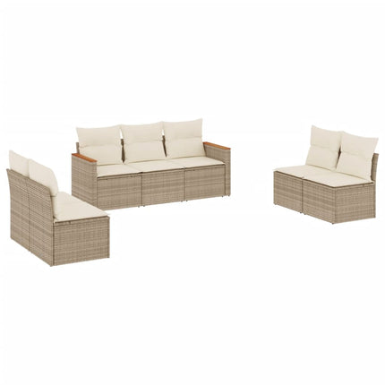 Matgrupp för trädgården med dynor 7 delar beige konstrotting