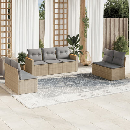 Matgrupp för trädgården med dynor 7 delar beige konstrotting