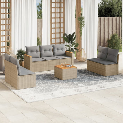 Matgrupp för trädgården med dynor 8 delar beige konstrotting