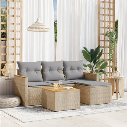 Soffgrupp för trädgården med dynor 5 delar beige konstrotting
