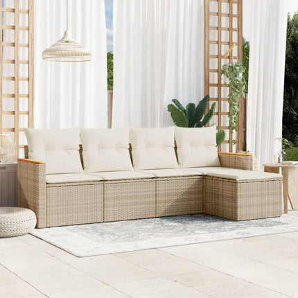 Soffgrupp för trädgården med dynor 5 delar beige konstrotting