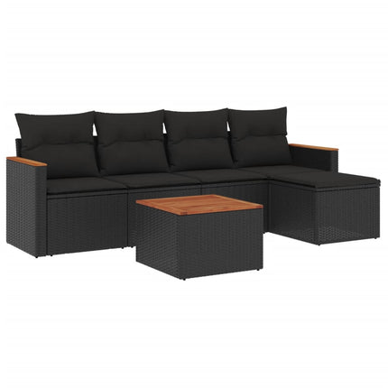 Loungegrupp med dynor 6 delar svart konstrotting