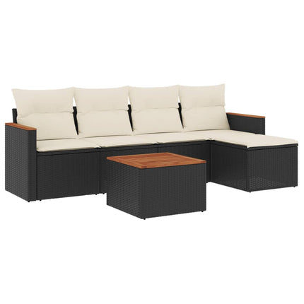Loungegrupp med dynor 6 delar svart konstrotting