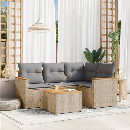 Soffgrupp för trädgården med dynor 5 delar beige konstrotting