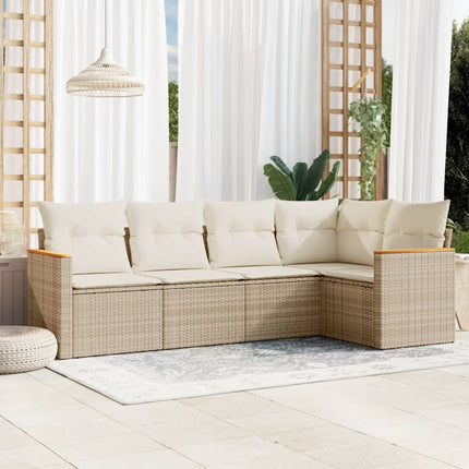 Soffgrupp för trädgården med dynor 5 delar beige konstrotting
