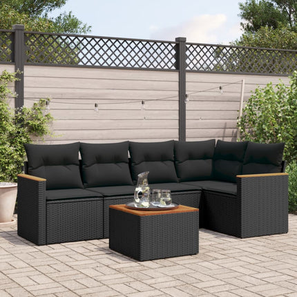 Loungegrupp med dynor 6 delar svart konstrotting