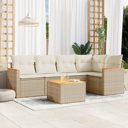 Soffgrupp för trädgården med dynor 6 delar beige konstrotting