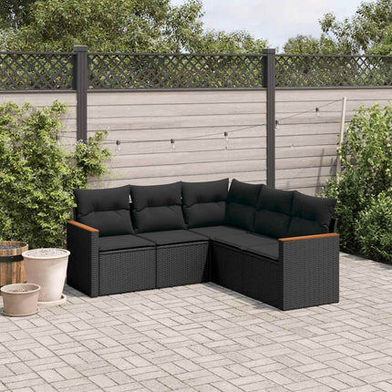 Loungegrupp för trädgården med dynor 5 delar svart konstrotting