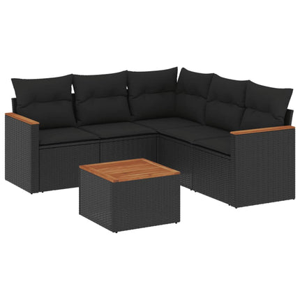 Loungegrupp med dynor 6 delar svart konstrotting