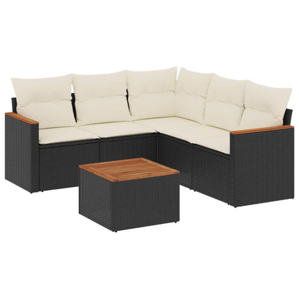 Loungegrupp med dynor 6 delar svart konstrotting