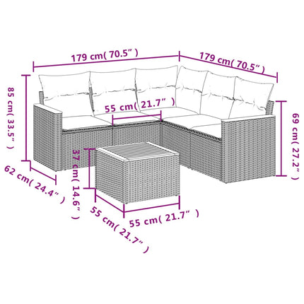 Loungegrupp med dynor 6 delar svart konstrotting
