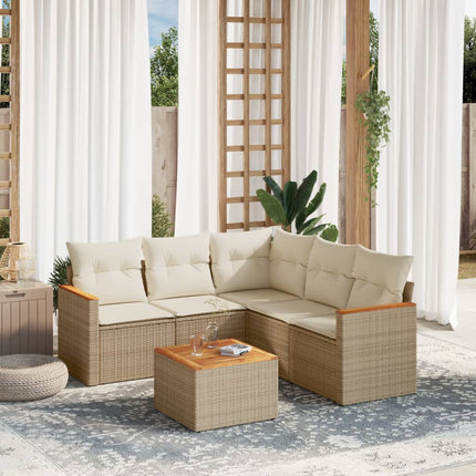 Soffgrupp för trädgården med dynor 6 delar beige konstrotting