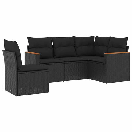 Loungegrupp för trädgården med dynor 5 delar svart konstrotting