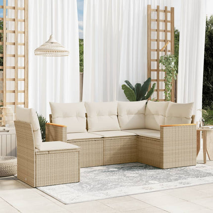 Soffgrupp för trädgården med dynor 5 delar beige konstrotting