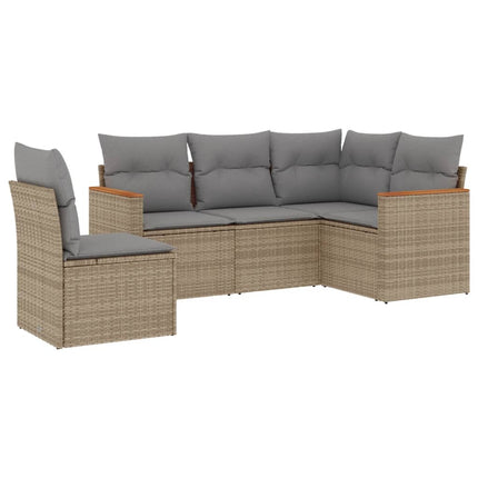 Soffgrupp för trädgården med dynor 5 delar beige konstrotting