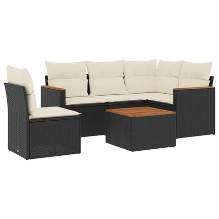 Loungegrupp med dynor 6 delar svart konstrotting