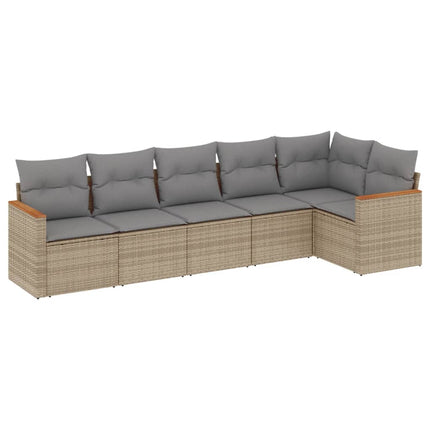 Soffgrupp för trädgården med dynor 6 delar beige konstrotting