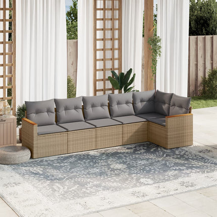 Soffgrupp för trädgården med dynor 6 delar beige konstrotting
