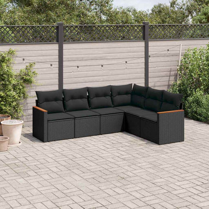 Loungegrupp med dynor 6 delar svart konstrotting