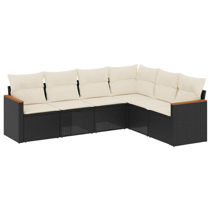Loungegrupp med dynor 6 delar svart konstrotting