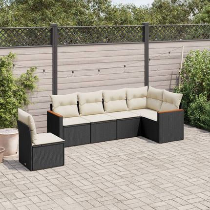 Loungegrupp med dynor 6 delar svart konstrotting