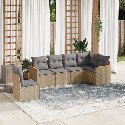 Soffgrupp för trädgården med dynor 6 delar beige konstrotting