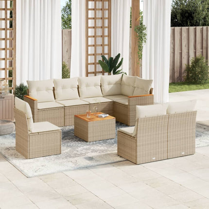 Soffgrupp för trädgården med dynor 9 delar beige konstrotting