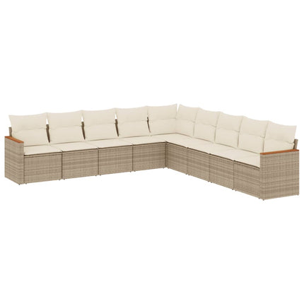 Soffgrupp för trädgården med dynor 9 delar beige konstrotting