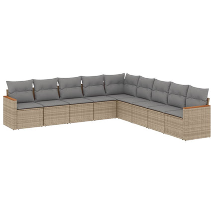 Soffgrupp för trädgården med dynor 9 delar beige konstrotting