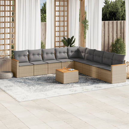 Soffgrupp för trädgård med dynor 10 delar beige konstrotting