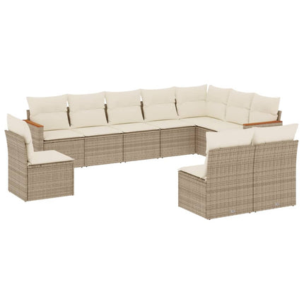 Soffgrupp för trädgård med dynor 10 delar beige konstrotting