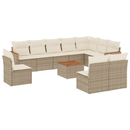 Loungegrupp för trädgården m. dynor 11 delar beige konstrotting