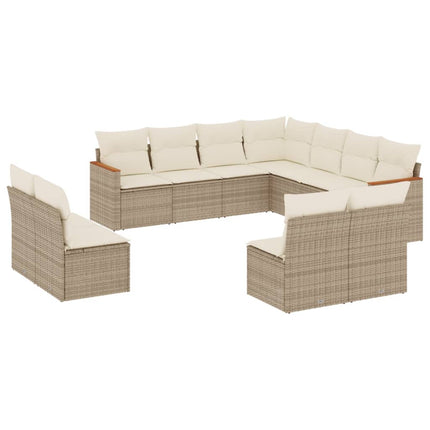 Loungegrupp för trädgården m. dynor 11 delar beige konstrotting