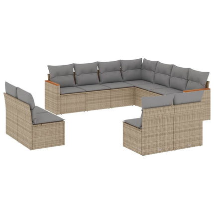 Loungegrupp för trädgården m. dynor 11 delar beige konstrotting