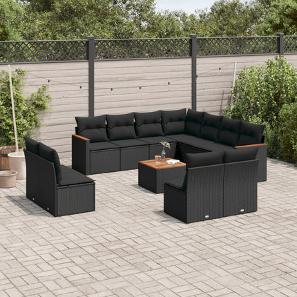 Loungegrupp med dynor 12 delar svart konstrotting