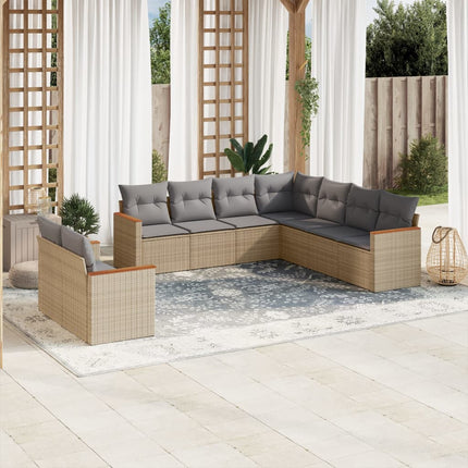Soffgrupp för trädgården med dynor 9 delar beige konstrotting