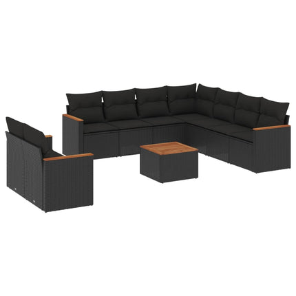Loungegrupp 10 delar med svarta dynor konstrotting