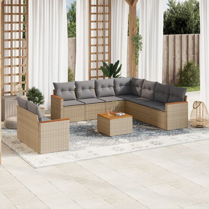 Soffgrupp för trädgård med dynor 10 delar beige konstrotting