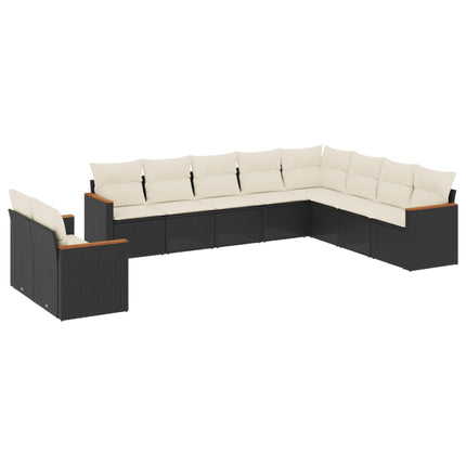 Loungegrupp 10 delar med svarta dynor konstrotting