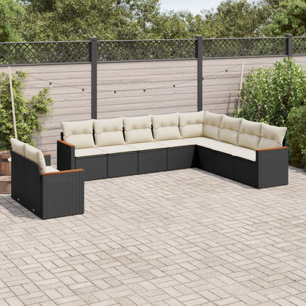 Loungegrupp 10 delar med svarta dynor konstrotting