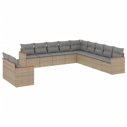 Loungegrupp för trädgården m. dynor 11 delar beige konstrotting