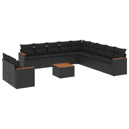 Loungegrupp med dynor 12 delar svart konstrotting