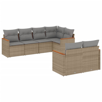 Matgrupp för trädgården med dynor 7 delar beige konstrotting