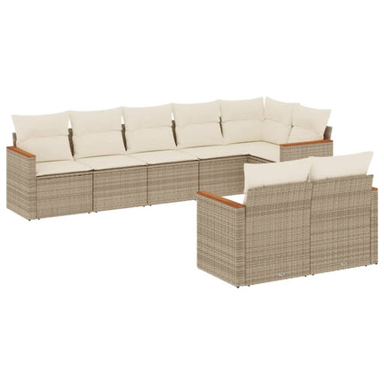 Matgrupp för trädgården med dynor 8 delar beige konstrotting