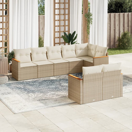Matgrupp för trädgården med dynor 8 delar beige konstrotting