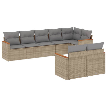 Matgrupp för trädgården med dynor 8 delar beige konstrotting
